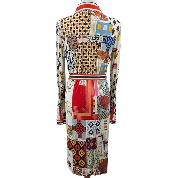 Tory Burch Womens L Silk Blend Laurence Scrapbook Belted Shirtdress - Picture 5 of 16